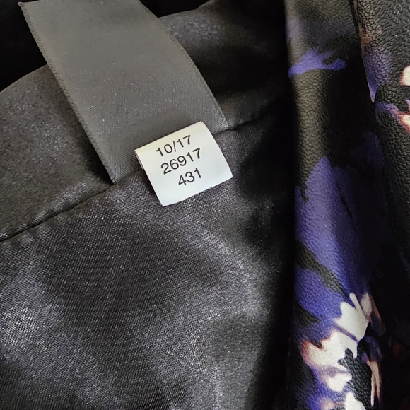 Sam Edelman Faux Vegan Leather Moto Jacket Floral Size Small Black Pink Blue - Picture 9 of 9